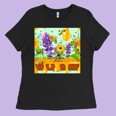 Honeydrip Bee Lavender Daisy Sunflower Seamless Pa Ladies Tee Designed By Fadigitalartstudio