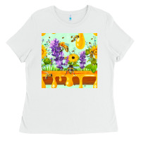 White honeydrip bee lavender daisy sunflower seamless pa Ladies Tee - FaDigitalArtStudio