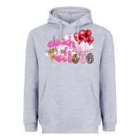 Heather Grey Clouds of love with balloons Valentine's Day Heavyweight Hoodie - HowdyJamesFarm