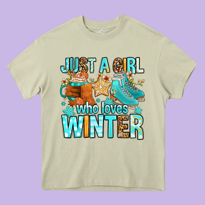 Just A Girl Who Loves Winter Heavy Core Tee Designed By Fadigitalartstudio
