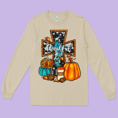 Thankful Cross Long Sleeve Tee Designed By Jahusdesignshop