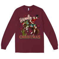 Burgundy howdy christmas cowboy santa Long Sleeve Tee - MaliasSmallBusiness