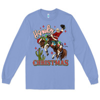 Colony Blue howdy christmas cowboy santa Long Sleeve Tee - MaliasSmallBusiness