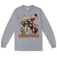 Heather Grey howdy christmas cowboy santa Long Sleeve Tee - MaliasSmallBusiness