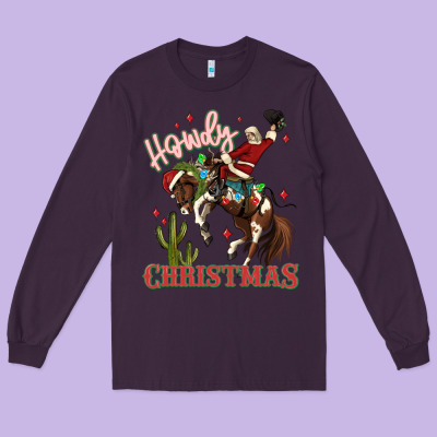 Howdy Christmas Cowboy Santa Long Sleeve Tee Designed By Maliassmallbusiness