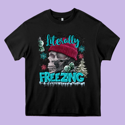 Literally Freezing Skull Heavy Core Tee Designed By Fadigitalartstudio