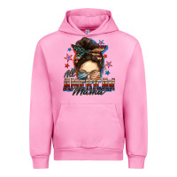 Fuchsia Pink All American mama messy bun 4th of july Urban Hoodie - FaDigitalArtStudio