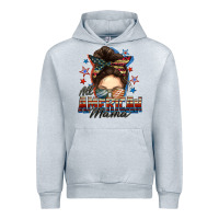 Heather Grey All American mama messy bun 4th of july Urban Hoodie - FaDigitalArtStudio