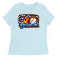 Baby Blue western american flag baseball Ladies Tee - HRA Design Shop