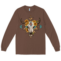 Chestnut bull skull with aztec sunflower leopard Long Sleeve Tee - MaliasSmallBusiness