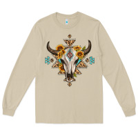 Mushroom bull skull with aztec sunflower leopard Long Sleeve Tee - MaliasSmallBusiness
