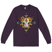 Plum bull skull with aztec sunflower leopard Long Sleeve Tee - MaliasSmallBusiness