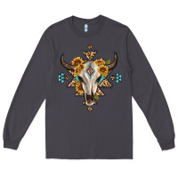 Smoke bull skull with aztec sunflower leopard Long Sleeve Tee - MaliasSmallBusiness