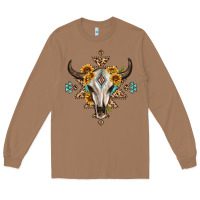 Toasted Coconut bull skull with aztec sunflower leopard Long Sleeve Tee - MaliasSmallBusiness