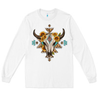 White bull skull with aztec sunflower leopard Long Sleeve Tee - MaliasSmallBusiness