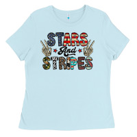 Baby Blue stars and stripes Ladies Tee - CowhideDigitalArt