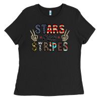 Black stars and stripes Ladies Tee - CowhideDigitalArt