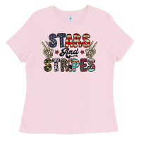 Bubblegum Pink stars and stripes Ladies Tee - CowhideDigitalArt