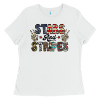 White stars and stripes Ladies Tee - CowhideDigitalArt