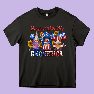 Hangin With My Gnomerica Heavy Core Tee Designed By Racoondesign