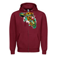 Burgundy Florida Map with Sunflower and Serape Cactus Zipper Hoodie - Bettercallsaul