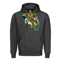 Charcoal Heather Florida Map with Sunflower and Serape Cactus Zipper Hoodie - Bettercallsaul