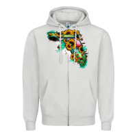 Dove Grey Florida Map with Sunflower and Serape Cactus Zipper Hoodie - Bettercallsaul