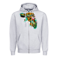Heather Grey Florida Map with Sunflower and Serape Cactus Zipper Hoodie - Bettercallsaul
