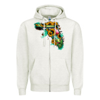 Oatmeal Heather Florida Map with Sunflower and Serape Cactus Zipper Hoodie - Bettercallsaul