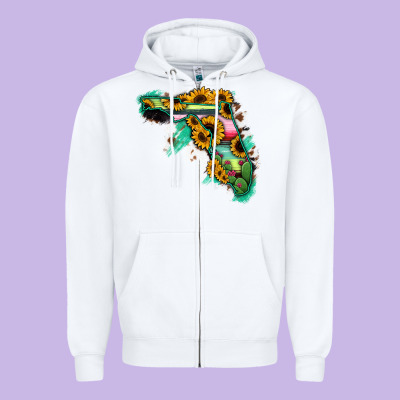 Florida Map With Sunflower And Serape Cactus Zipper Hoodie Designed By Bettercallsaul