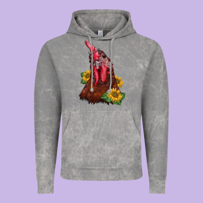 Rooster Sunflower Vintage Hoodie Designed By Barkaloodesign