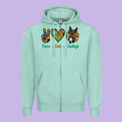Peace Love Donkeys Zipper Hoodie Designed By Bettercallsaul