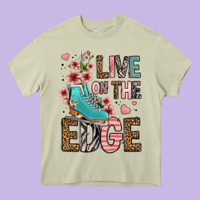 Live On The Edge Ice Skating Heavy Core Tee Designed By Fadigitalartstudio
