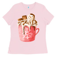 Bubblegum Pink hotcocoa with snowman  fa element Ladies Tee - FaDigitalArtStudio