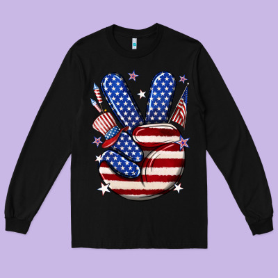 Peace 4th July Long Sleeve Tee Designed By Nancycooperartshop