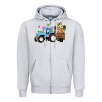 Heather Grey easter tracktor bunny carrot flowers  egg Zipper Hoodie - RanaPortraitStore