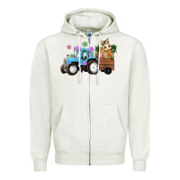 Oatmeal Heather easter tracktor bunny carrot flowers  egg Zipper Hoodie - RanaPortraitStore