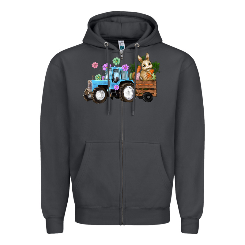 Easter Tracktor Bunny Carrot Flowers  Egg Zipper Hoodie by RanaPortraitStore | Teevron