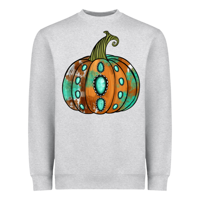 Western Cowhide Turquoise Pumpkin Heavyweight Sweatshirt by NancyCooperArtShop | Teevron