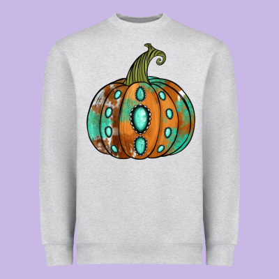 Western Cowhide Turquoise Pumpkin Heavyweight Sweatshirt Designed By Nancycooperartshop