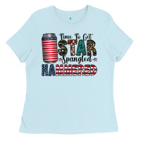 Baby Blue Star Spangled Hammered Ladies Tee - CowhideDigitalArt