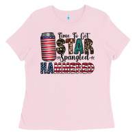 Bubblegum Pink Star Spangled Hammered Ladies Tee - CowhideDigitalArt