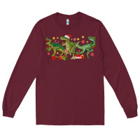 Burgundy christmas dinosaurs Long Sleeve Tee - MaliasSmallBusiness