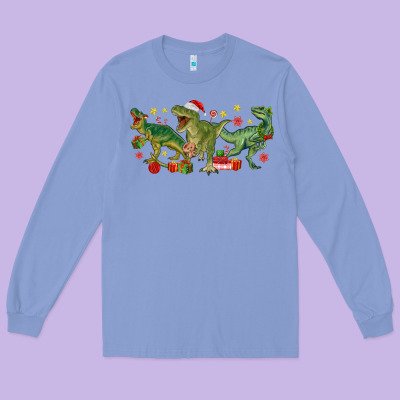 Christmas Dinosaurs Long Sleeve Tee Designed By Maliassmallbusiness