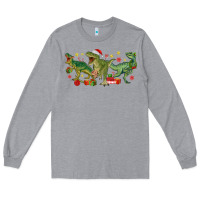 Heather Grey christmas dinosaurs Long Sleeve Tee - MaliasSmallBusiness