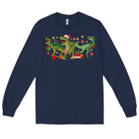 Navy christmas dinosaurs Long Sleeve Tee - MaliasSmallBusiness