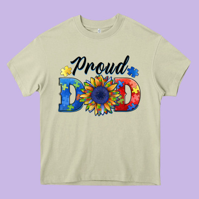 Proud Dad Autism Heavy Core Tee Designed By Barkaloodesign
