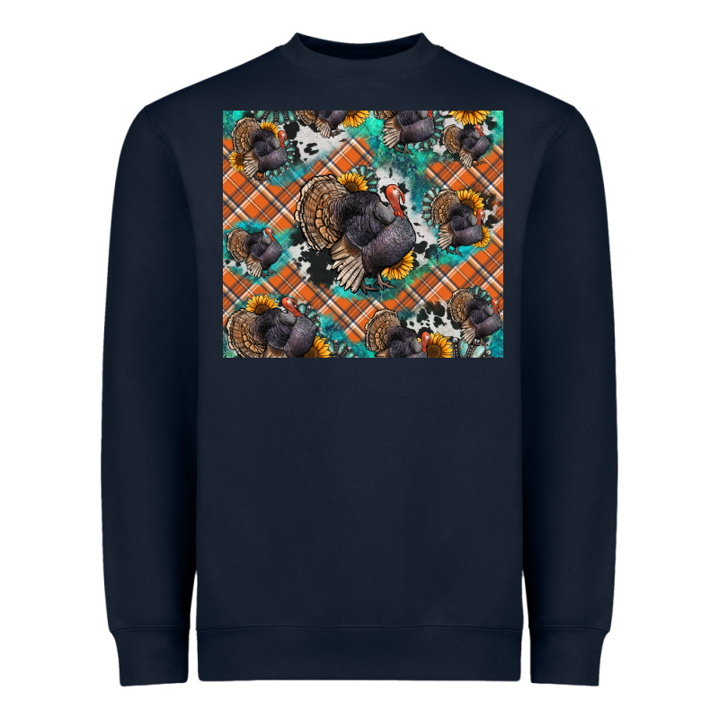 Thanksgiving Turkey Sunflower Turquoise Heavyweight Sweatshirt by NancyCooperArtShop | Teevron