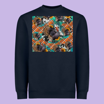 Thanksgiving Turkey Sunflower Turquoise Heavyweight Sweatshirt Designed By Nancycooperartshop
