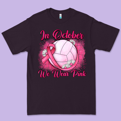 In October We Wear Pink Breast Cancer Valleybal Premium Tee Designed By Jahusdesignshop
